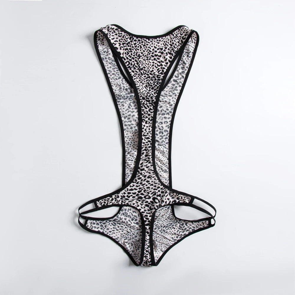 Leopard Men's Bodysuits Building Shapers Tights Men Singlet Underwear Bikini Sexy Men T-Back Jumpsuit Stretch Thongs Jockstrap