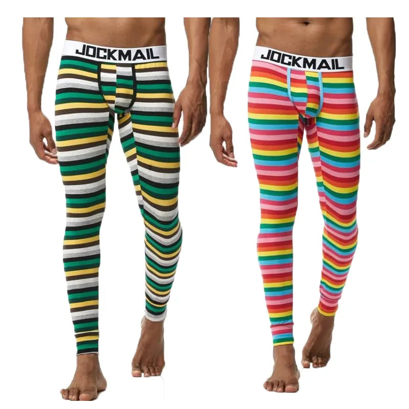 Men's Thermo Underwear Fashion Men Thermal Long Johns Mens Underwear Cotton Striped Print Warm Male Leggings Pants Autumn Winter