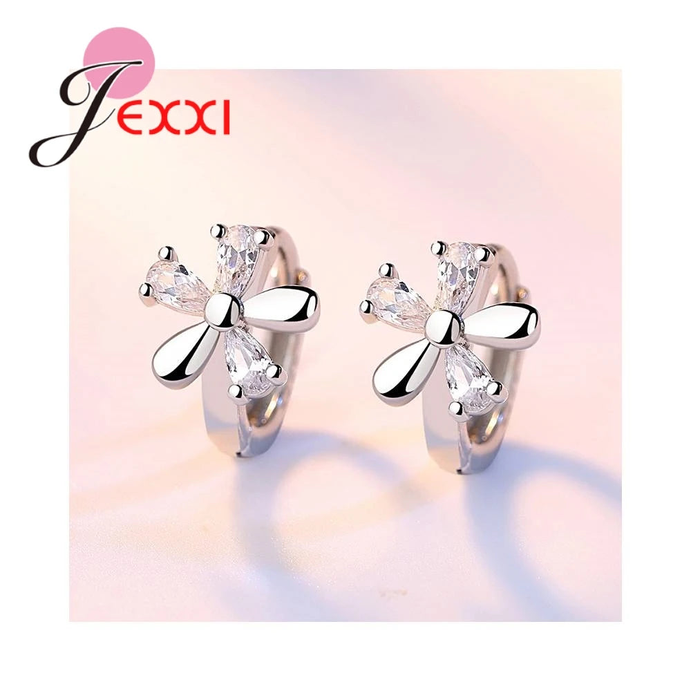 Hot Sell Women Earring Clear Crystal Flower Shape Accessories 925 Sterling Silver Gifts For Girls Cheap Sale Vintage Goods
