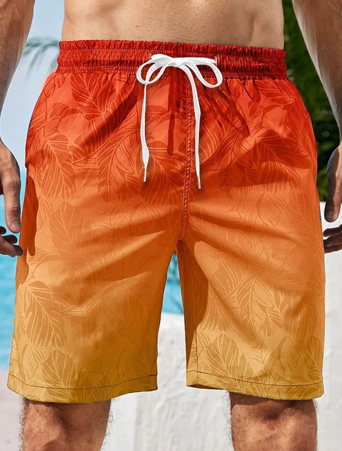 Men's Gradient Leaf Swim Trunks Surf Trunks Shorts Fashion Street Trend Casual Daily Vacation Elastic Waist Design Clothing