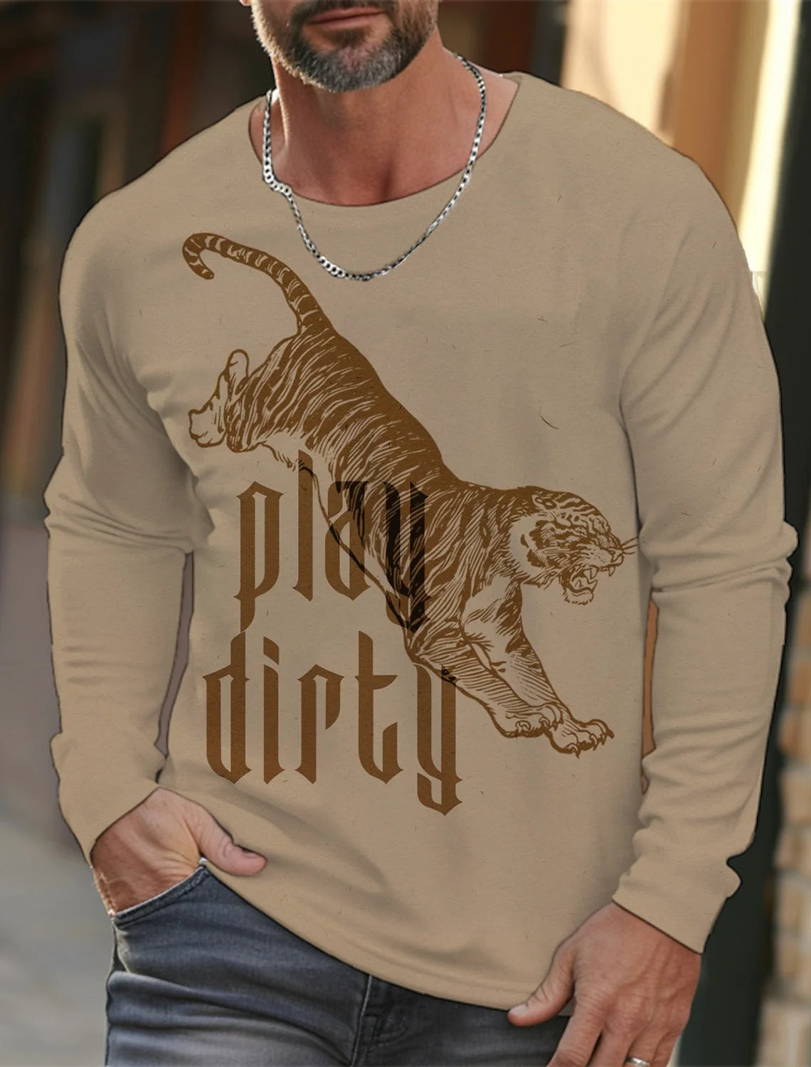 Men's long-sleeved T-shirt 3D printing HD leopard print men's long-sleeved T-shirt autumn tops casual round neck home clothes