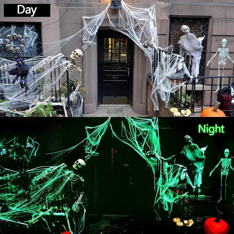 Luminous Fake Cobwebs with Spiders Halloween Glow in The Dark Spider Web Stretchy Spooky Webbing Cosplay Party Home Decor Props