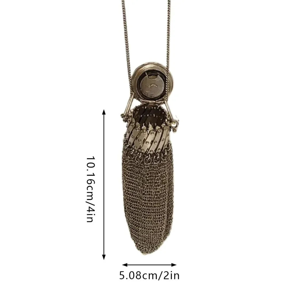 1920's English Handmade Coin Purse Chain Nail Vintage Shrink Coin Purse Double Mesh Bag Stainless Steel Coin Collection Bag