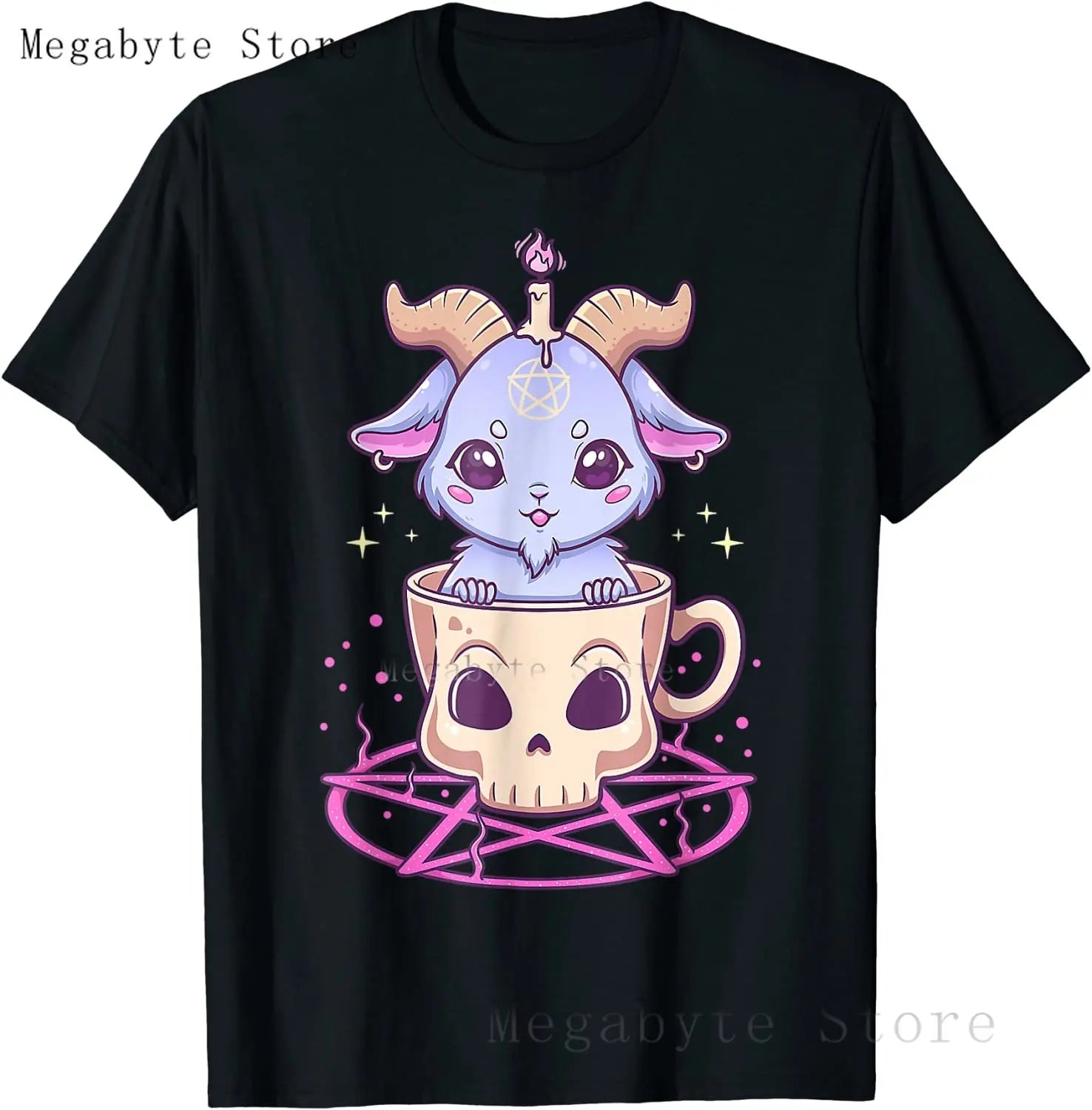 Skull and Crow Goat Retro Aesthetic Pastel Goth Art T-Shirt Women Kawaii Anime Clothes Hombre Camisetas Tops Vintage Men T Shirt