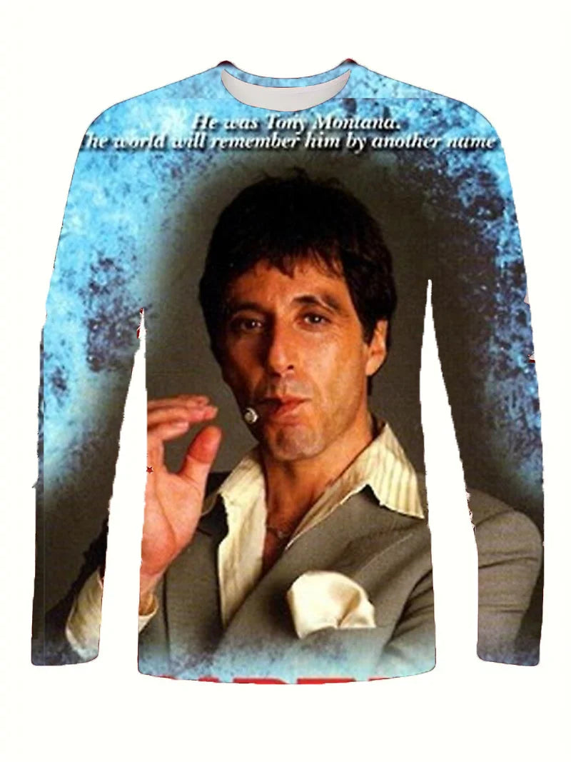 Movie Scarface T-shirts 3D Printing Men/Women Anime Long sleeve T shirt Fashion Harajuku Kids Y2k Tops Cosplay Man Tees