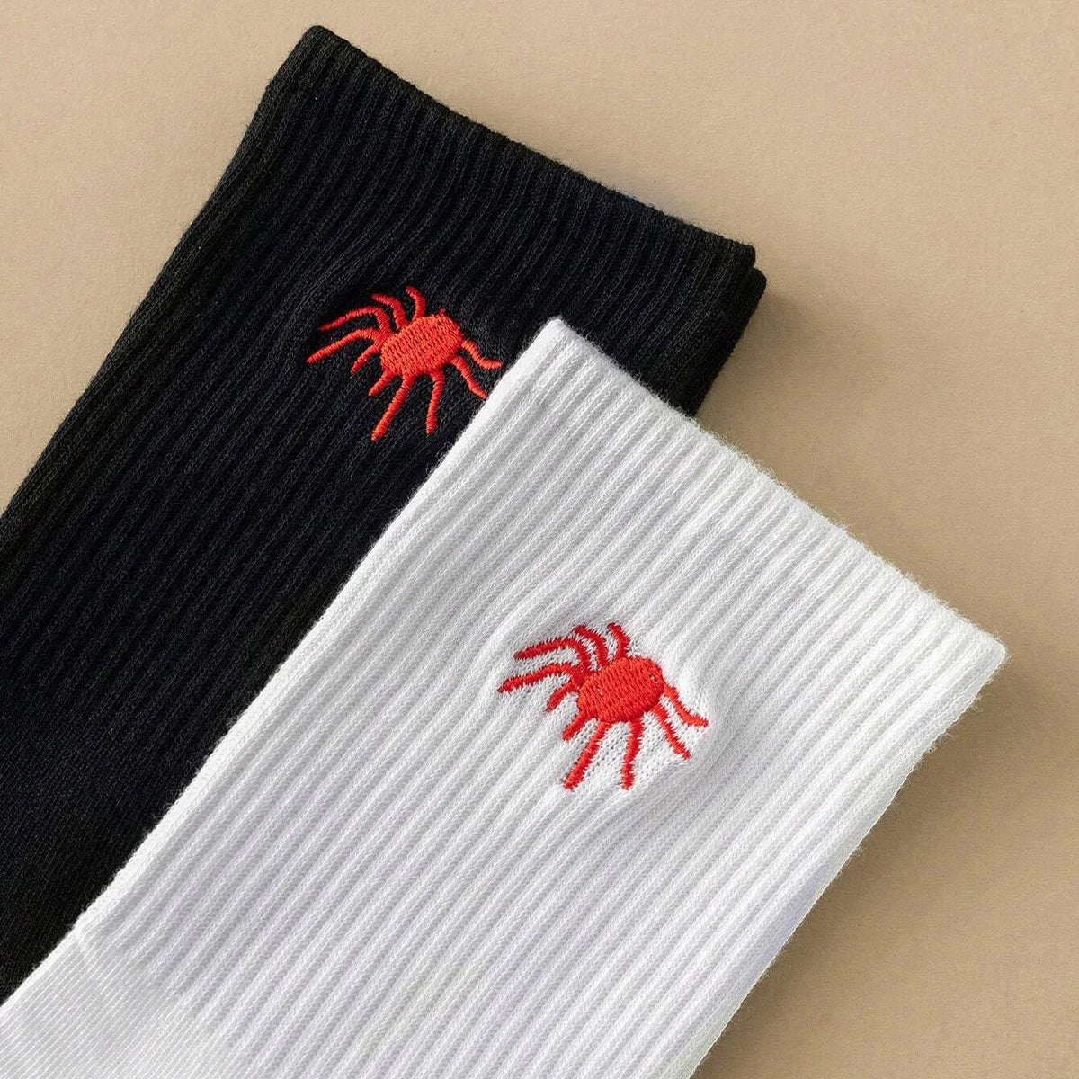 5/10 Pairs Men's Crew Socks, Spider, Black, White, Unique, Funny, Halloween-Themed, Moisture-Wicking, Gift