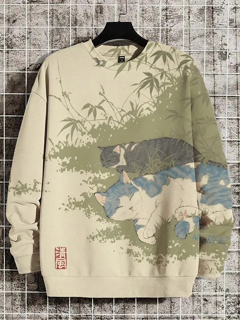 2025 Men's Animal Sweatshirts Long Sleeve Sweatshirt Crew Neck Fashion 3D Printed Japanese Art Prints Casual Sweatshirts