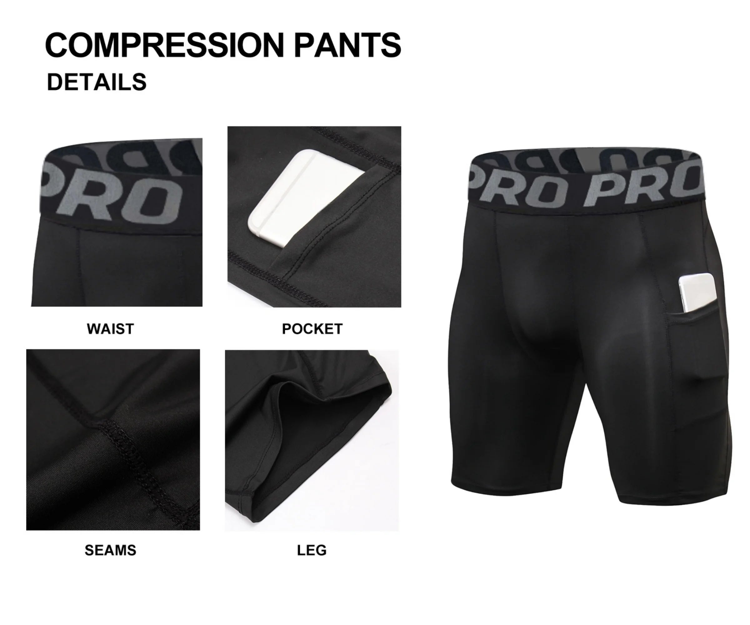 Compression Shorts Men with Pocket, Spandex Running Shorts Sport Athletic Workout Performance Underwear