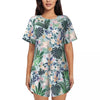 Green Leaf Print Pajamas Short Sleeve Lush Foliage 2 Pieces Leisure Pajama Sets Daily Woman O Neck Vintage Nightwear