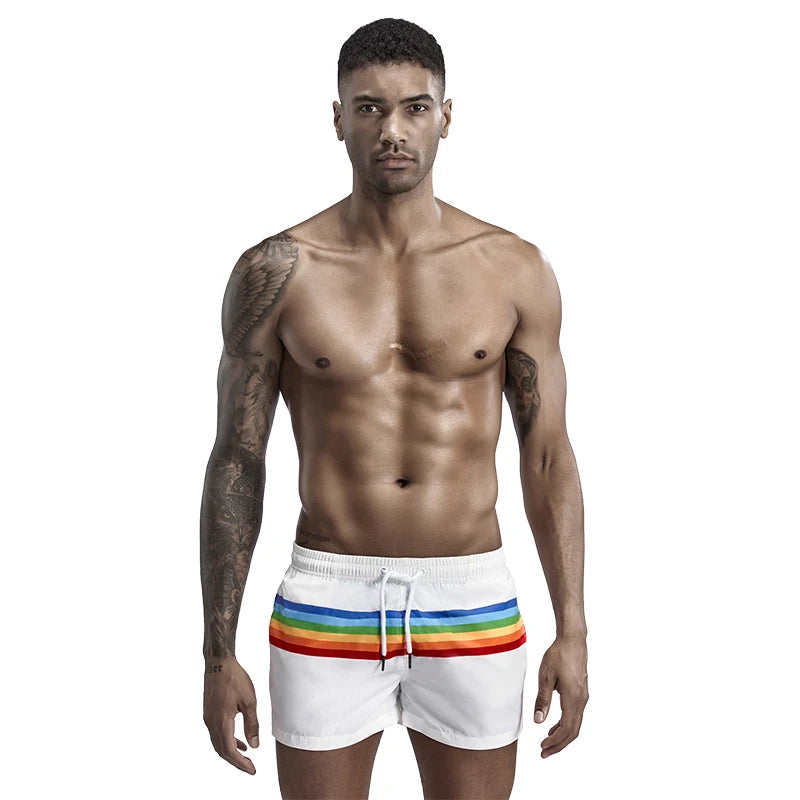 SEOBEAN Summer Men's Shorts 100% Polyester Quick Dry Beach Shorts Fashion Holiday Casual Board Shorts Stripes Shorts For Man