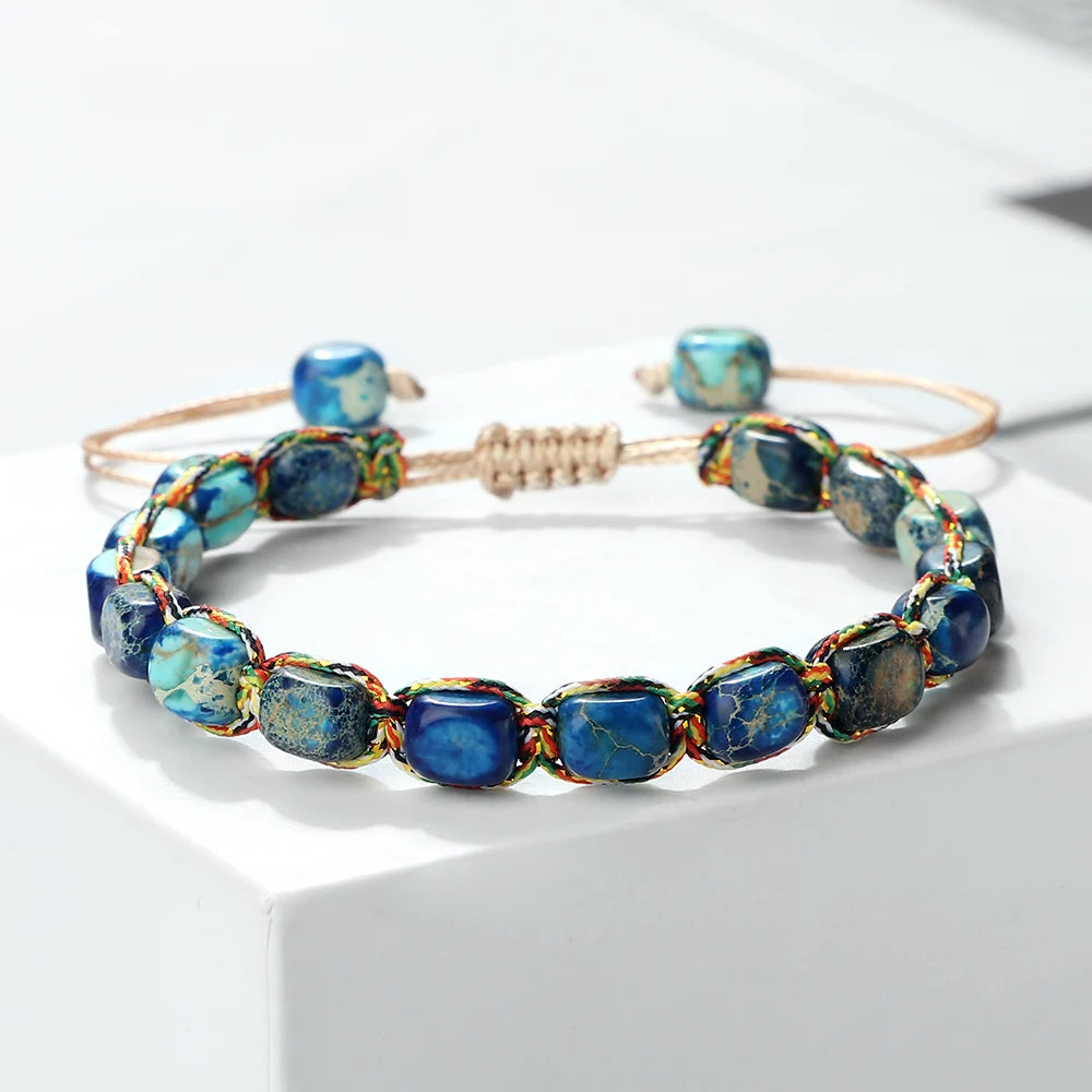 Bohemian Imperial Stone Beaded Bracelet Handmade  Braided String Bangles Friendship Jewelry Gift Vintage Design Strand Bracelets