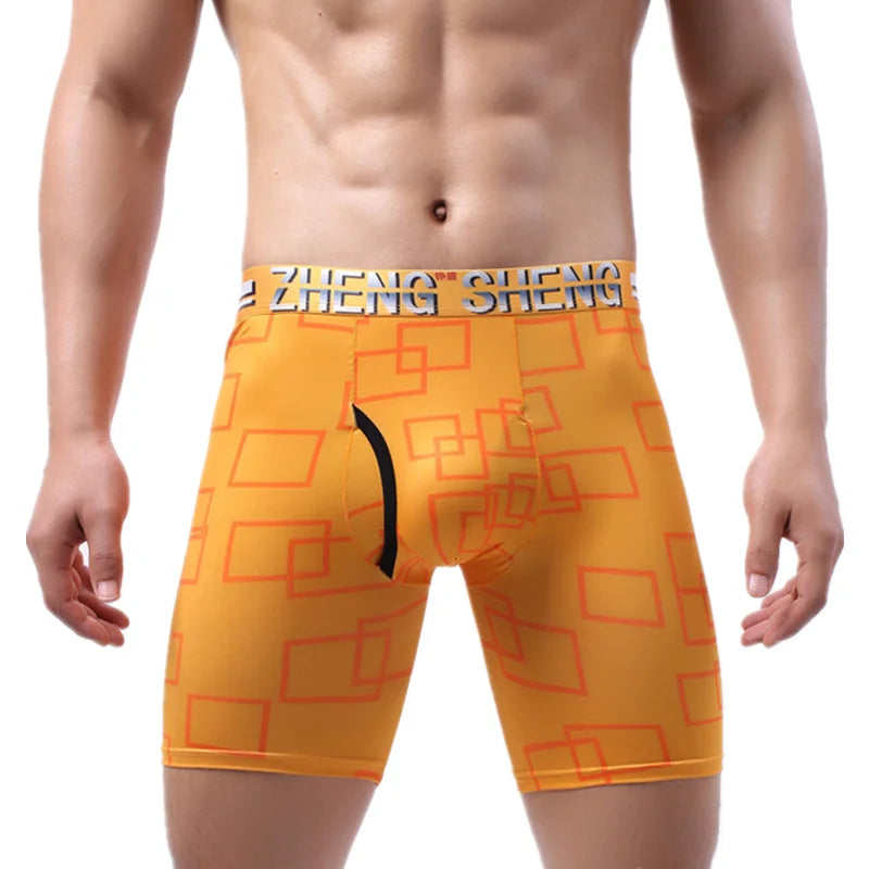 Men's Boxers Shorts Hombre Ice Silk Underwear Man Panites Printed Breathable U Convex Pouch Long Leg Underpant Cueca Calzoncillo