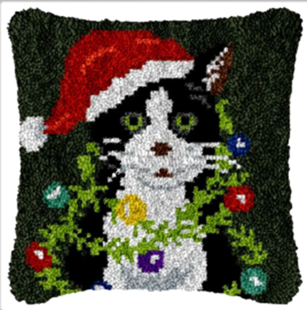 Winter Christmas Latch Hook Kits Smyrna Pillowcase Knot Pillow Package Animal Latch Hook Set For Needlework Embroidery Cushion