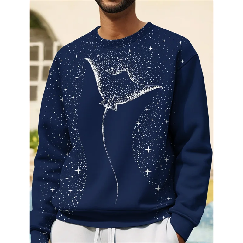 3D Print Japanese Ukiyoe Wave Hoodie For Men Devil Fish Jellyfish Graphic Sweatshirt Casual O-Neck Pullover Hoodies Long Sleeves