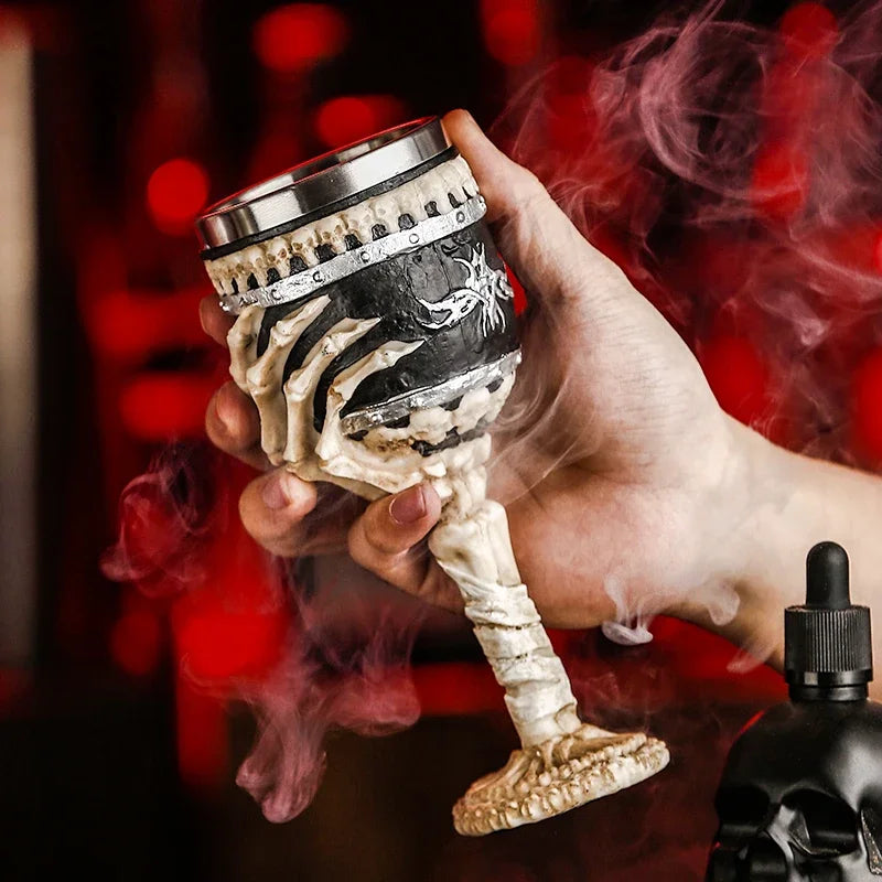 Skull Goblet Water Cup 3D Gothic Stainless Steel Creative Dragon Skeleton Design for Bar Party Home Stein Mug Halloween Gifts