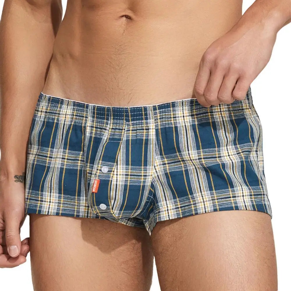 SEOBEAN 100% Cotton Men's Boxers Classic Plaid Boxer Shorts Mens Underwear Panties Home Shorts Sleep Lounge Pajama Shorts