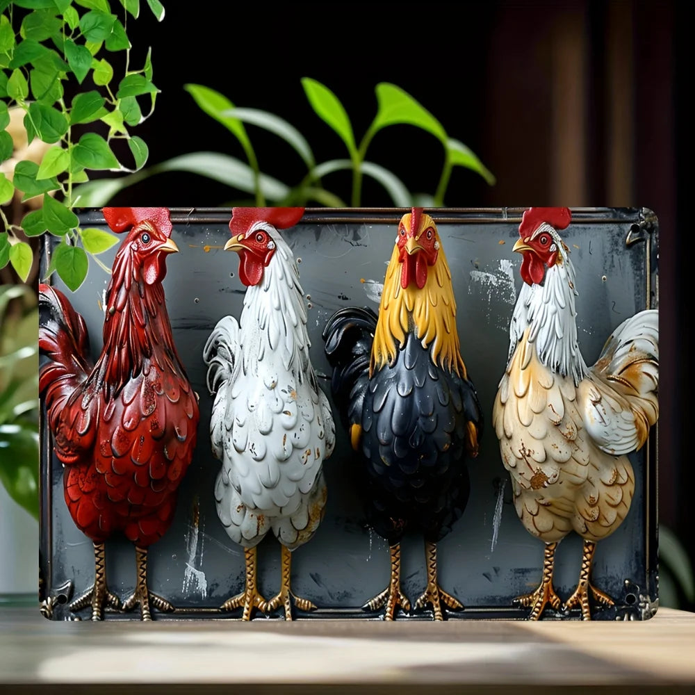 8x12 Inch Stunning Vintage Farm Rooster Metal Tin Sign Rustic Wall Decor Ideal for Home Bar Cafe and Man Cave Ambiance