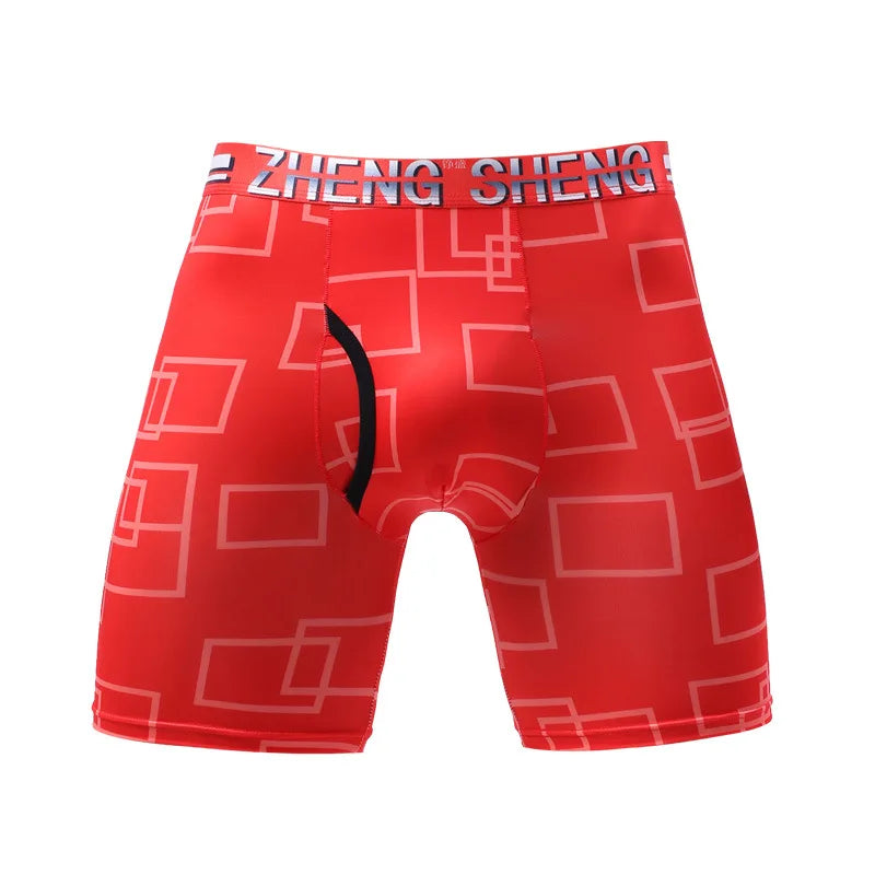 Men's Boxers Shorts Hombre Ice Silk Underwear Man Panites Printed Breathable U Convex Pouch Long Leg Underpant Cueca Calzoncillo