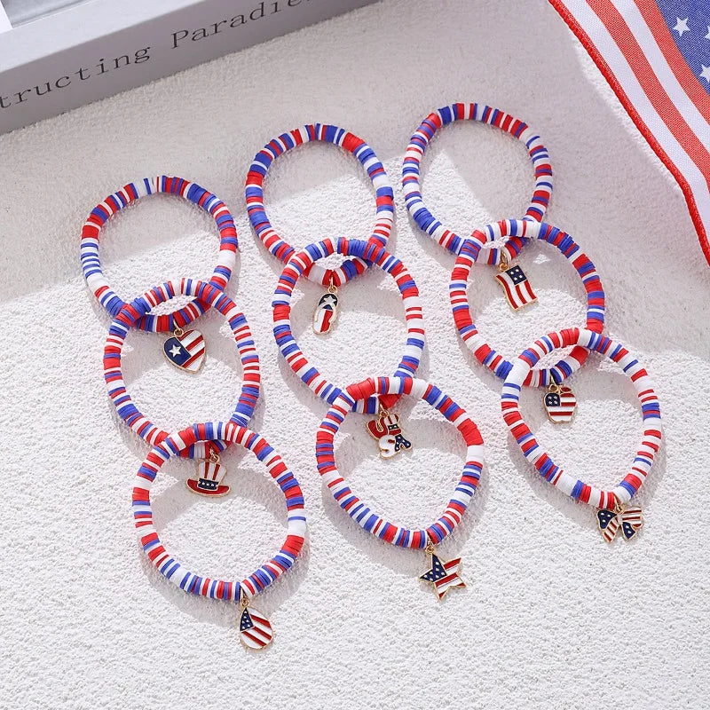 American Flag Bracelets US Red White Blue Color Bracelet with Simple and Adjustable Elasticity Patriot Bracelet Jewelry Gift