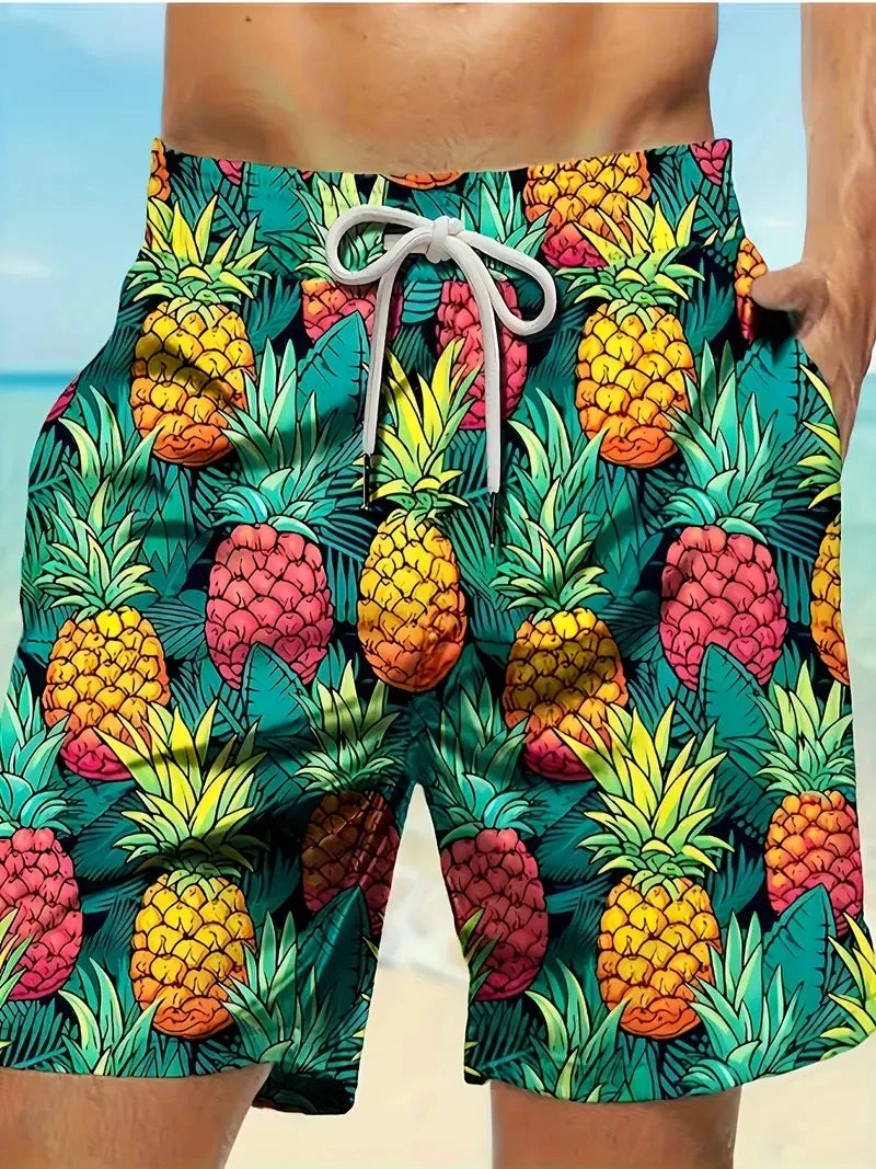 Men's Beach Shorts 3D Print Cartoon Pineapple Graphic Shorts Swim Trunks Summer New Quick Dry Holiday Harajuku Hawaiian Shorts