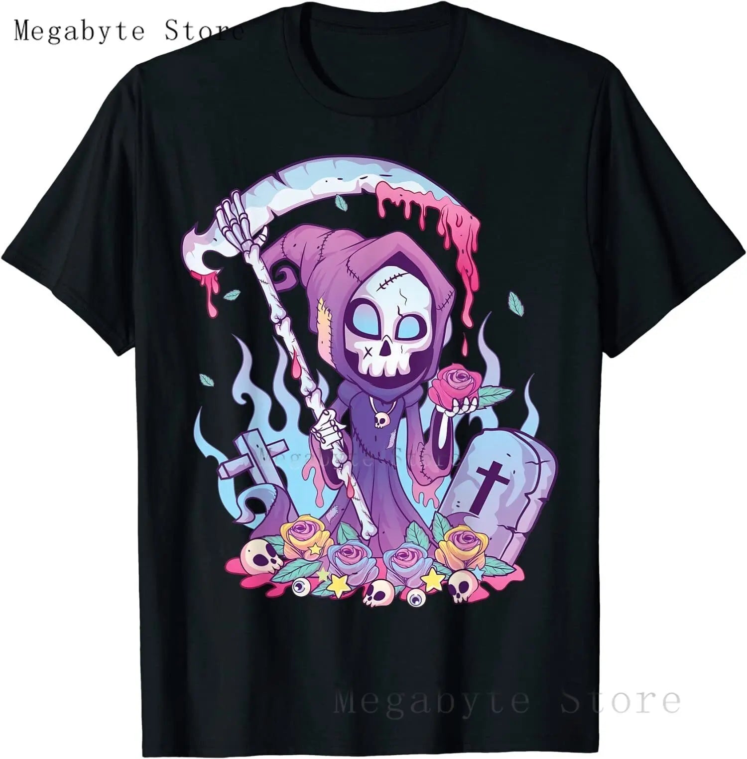 Skull and Crow Goat Retro Aesthetic Pastel Goth Art T-Shirt Women Kawaii Anime Clothes Hombre Camisetas Tops Vintage Men T Shirt