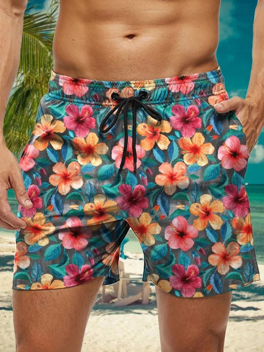 Men's Hawaiian Swim Trunks 3D Floral Print Beach Shorts Quick Dry Outdoor Leisure Sports Shorts Swimwear Fashion Men's Shorts