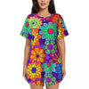 Flower Power Pajamas Spring 2 Pieces Purple Hippie Cute Pajama Sets Lady Short Sleeve O Neck Casual Custom Nightwear
