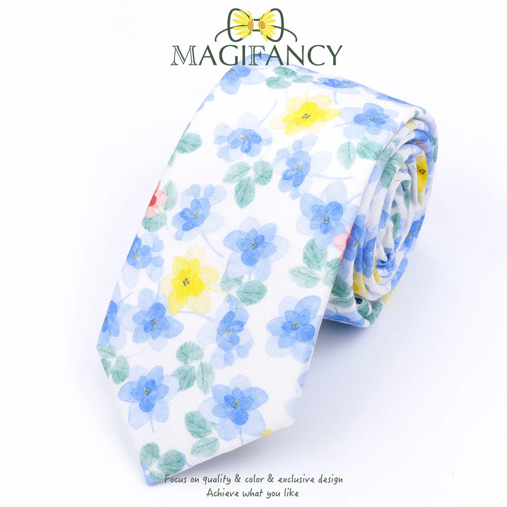 Top Hot Print Floral 6.5cm Necktie 100% Cotton Elegant Beige Sage Pink Men Wedding Party Daily Suit Shirt Cravat Gift Accessory