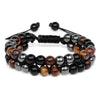 Men Triple Protection Stone Bead Bracelet Double Layers Tiger Eye Hematite Obsidian Rope Wrap Bracelet Handmade Jewelry Gift