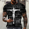 Christian Mens Clothing T Shirts Oversized T Shirt Gothic  Jesus Christ Cross 3D Print O-neck Tops Vintage Hip Hop Short Sleeve
