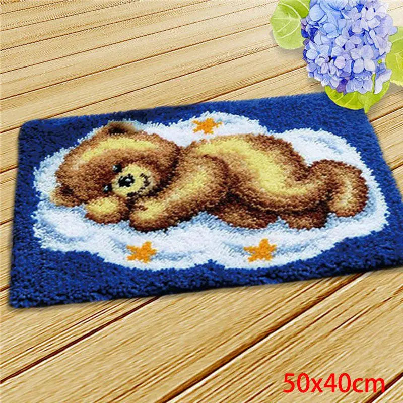 Cute Bear Carpet Embroidery Latch Hook Kit Cartoon Animal Undefined Latch Hook Rug Button Pad Package Smyrna Package Carpet DIY