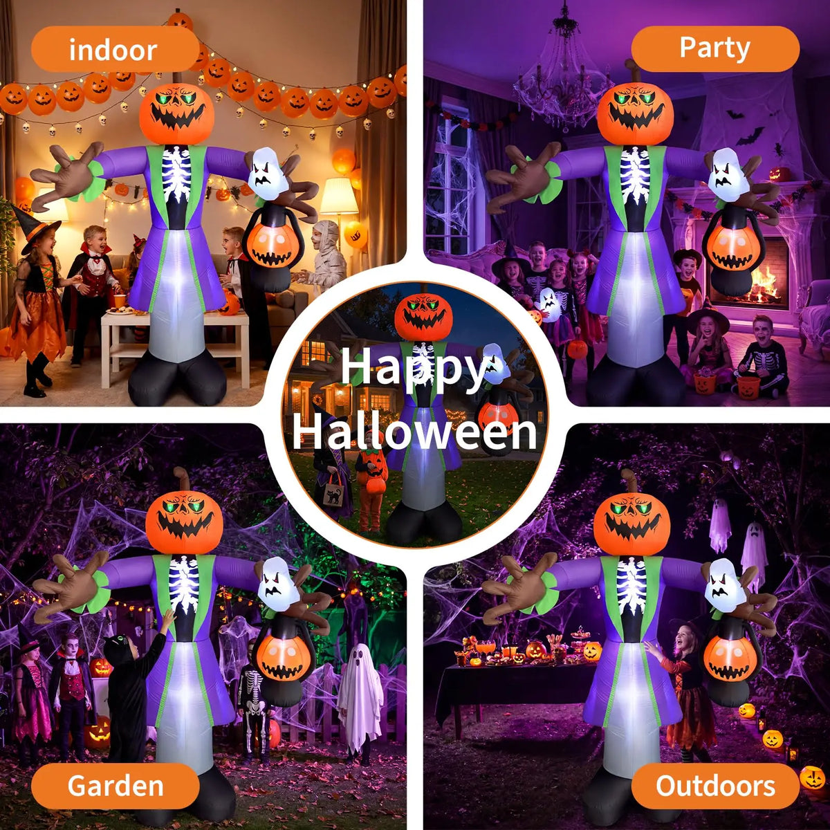 8ft Outdoor Lighted Halloween Inflatable Pumpkin Zombie with LED Lantern