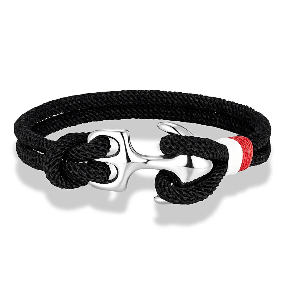MKENDN Creative Contrast Double Strand Anchor Bracelets Men Women Nautical Survival Rope Bracelets Stainless Steel Anchor Buckle