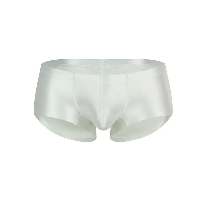 Men's Underwear Solid Color Shiny Silk-Smooth Boxer Shorts Low-Rise U-Cut Underpants