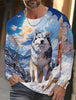 2024 new men's Ukiyoe long-sleeved T-shirt 3d printed high-definition wolf print men's autumn top casual round neck T-shirt