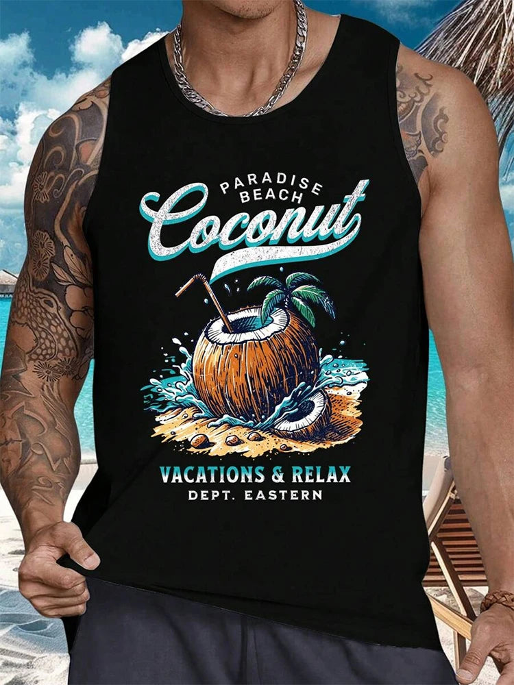 Summer Daily Men's Casualtank Top Outdoor Beach Men's Fashion Tank Top Hawaiian Men's Fashion 3D Coconut Print Sleeveless Top