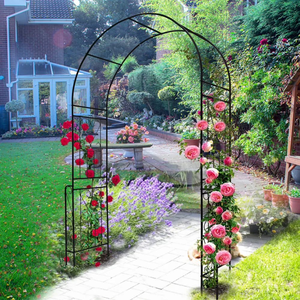 Metal Garden Arch W55'' x H94.5'' Garden Arbor Trellis Climbing Plants Support Rose Arch Outdoor Arch Black