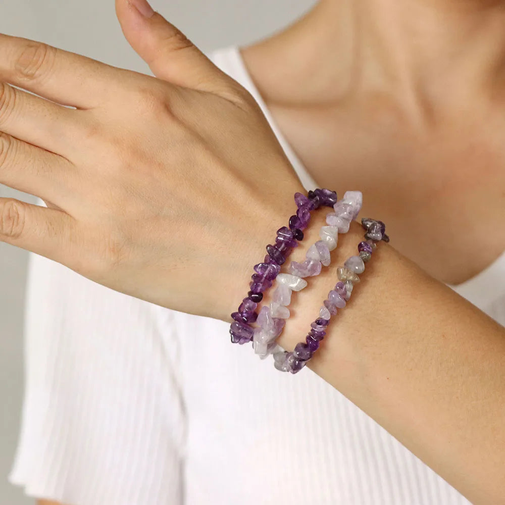Irregular Natural Stone Bracelet Crystal Quartz Amethysts Tiger Eye Chips Gravel Beads Bracelets for Women Men Healing Jewelry