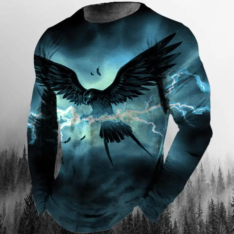 3D Animal Print Hip Hop Men's Tops T-Shirt 2024 New Men's Eagle Print Graphic Casual Long Sleeve T-Shirt Autumn Streetwear