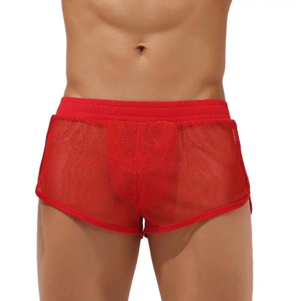 Sexy Underwear Transparent Mesh Men Boxer Shorts Fishing Net Male Panties U-convex Penis Pouch Boxers Home Sleep Bottoms Shorts