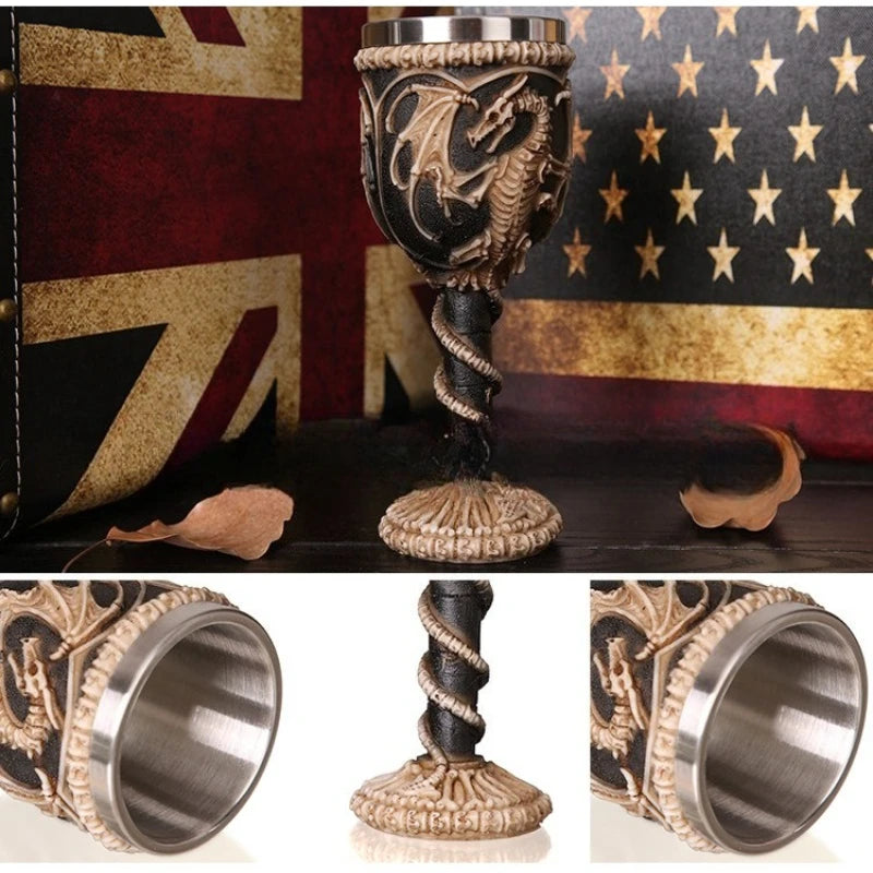High-footed Cup Gift Resin Skull Cup, Creative 3D Stereoscopic Wolf Head Stainless Steel Decorative Cup