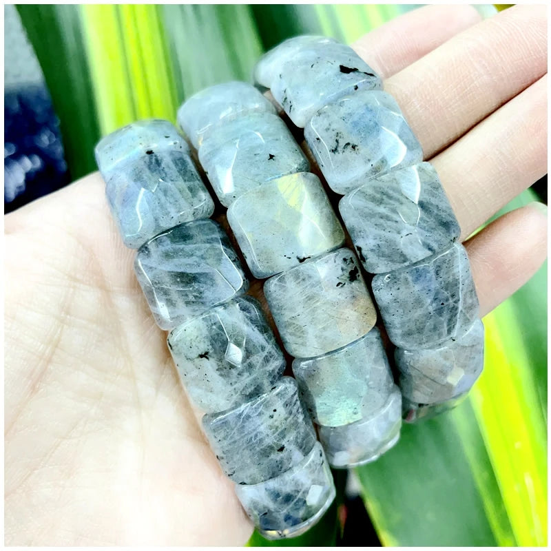 2024 New Natural Stone Lapis Lazuli Amazon Tiger Eye Agate Morgan Faced Square Elastic Bracelet for Men and Women Charm Jewelry