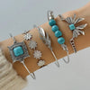 KMVEXO 5Pcs/Set Vintage Bohemian Turquoise Inlaid Bracelets Women Ethnic Style Flower Feather Cuff Bracelet Bangles Boho Jewelry