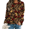 2024 New Women Halloween Crow Printed Casual Sweatshirt Round Neck Casual Basic Loose Fashion Women Designer Style