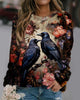 2024 New Women Halloween Crow Printed Casual Sweatshirt Round Neck Casual Basic Loose Fashion Women Designer Style