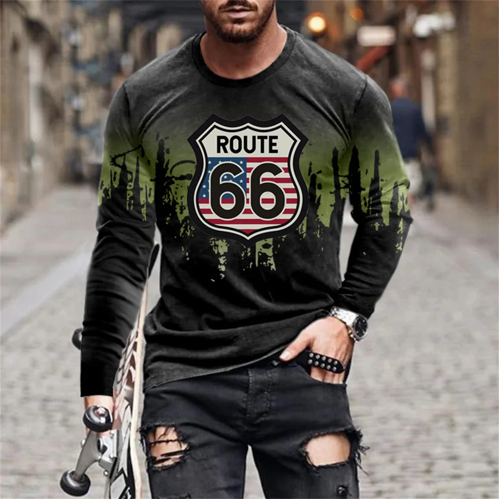 Retro Flame Series 3D Print Summer Men's O-Neck T-shirt Casual Long Sleeve T-Shirt Oversized Pullover Fashion Trend Men Clothing