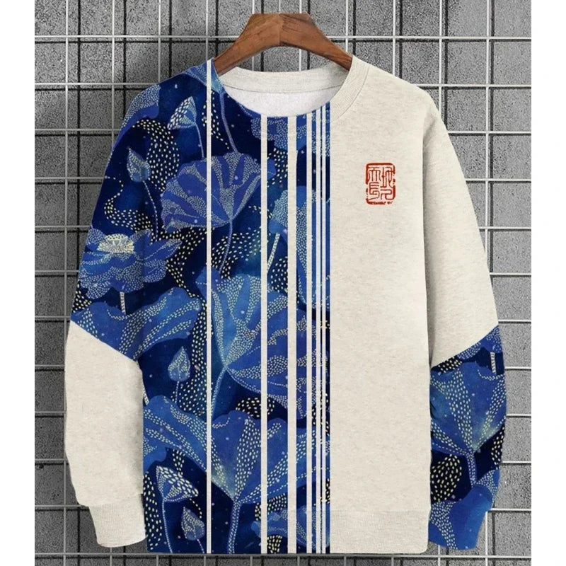3D Printed Ukiyoe Men's Sweatshirt Autumn Oversized Hoodie Men's Long Sleeve T-shirt Tops Loose Casual Oversized Men's Clothing