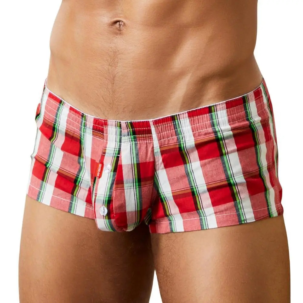 SEOBEAN 100% Cotton Men's Boxers Classic Plaid Boxer Shorts Mens Underwear Panties Home Shorts Sleep Lounge Pajama Shorts