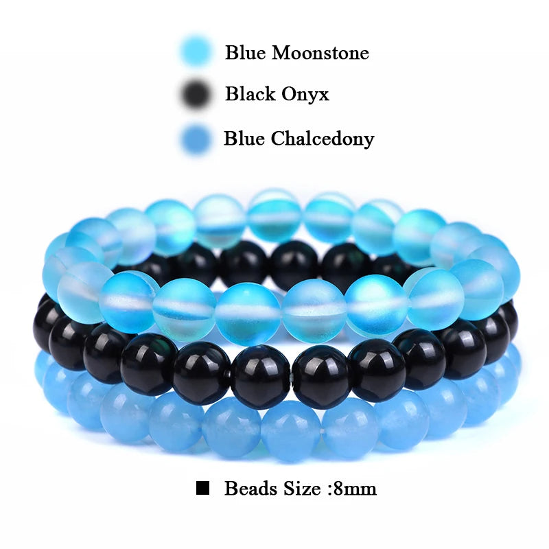 3Pcs/set 8mm Natural Stone Beads Bracelet Set Pink Zebra Rhodonite Moonstone Agates Hematite Bracelets For Women Men Jewelry