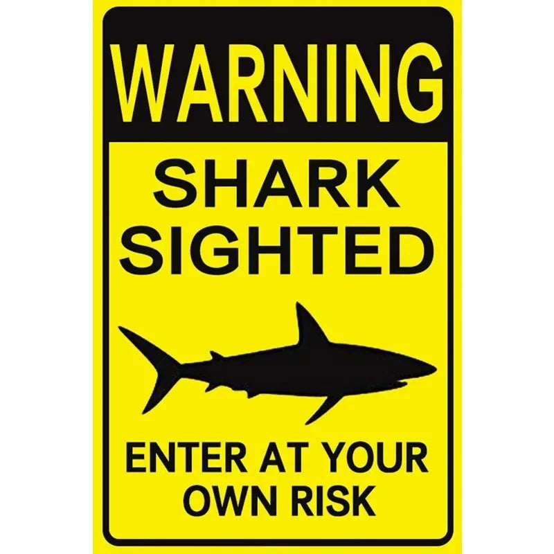 Vintage Dangerous Shark Warning Metal Sign Warning Plaque Painted Courtyard Manhole Swimming Pool Wall Art Decoration Mural